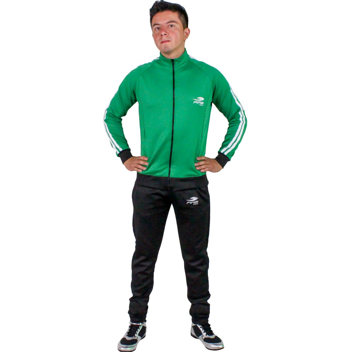Pants deportivo Fire Sports Varonil M3 2 franjas Color Verde-Negro