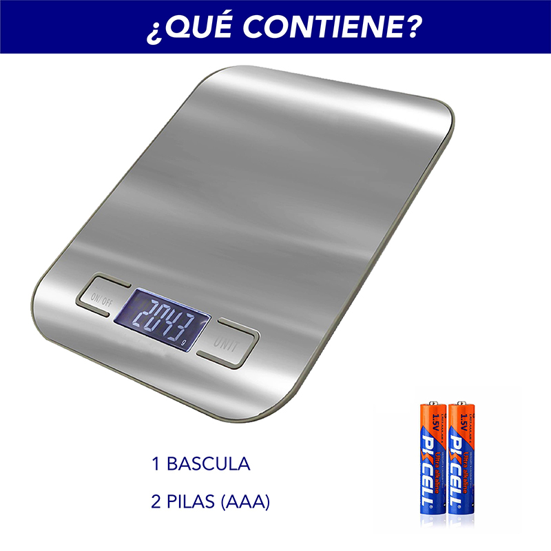 Báscula de cocina digital multi escala CHIC-FANTASY Oz, ml, gr Color Plata de Acero inoxidable (pilas incluidas)