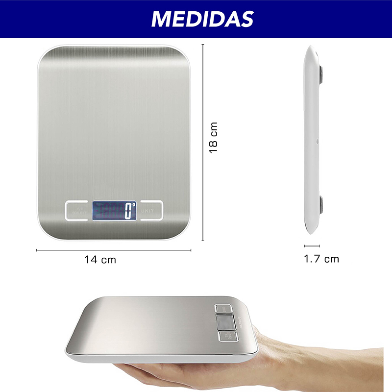 Báscula de cocina digital multi escala CHIC-FANTASY Oz, ml, gr Color Plata de Acero inoxidable (pilas incluidas)