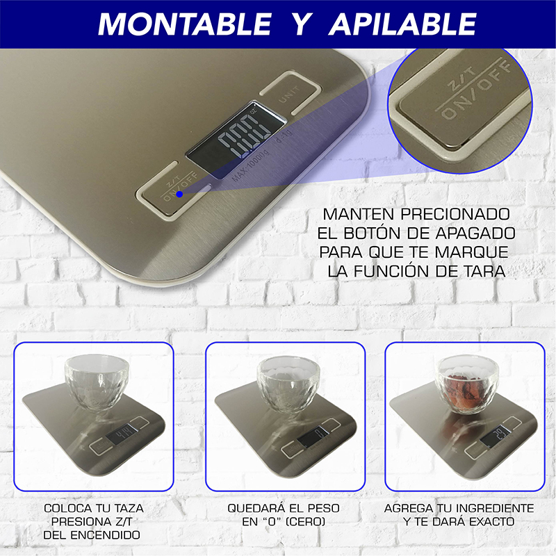 Báscula de cocina digital multi escala CHIC-FANTASY Oz, ml, gr Color Plata de Acero inoxidable (pilas incluidas)
