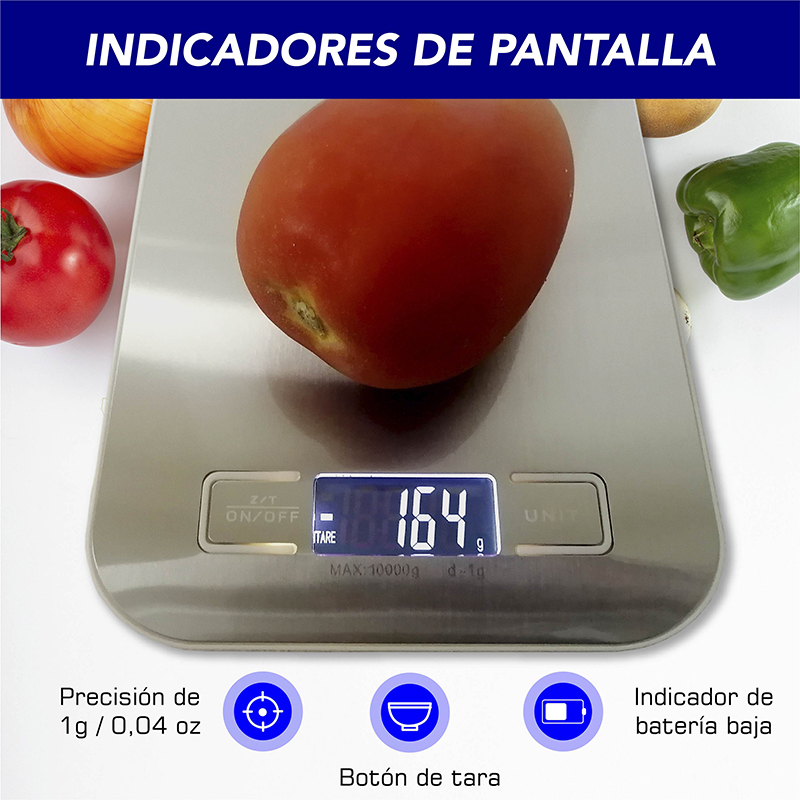 Báscula de cocina digital multi escala CHIC-FANTASY Oz, ml, gr Color Plata de Acero inoxidable (pilas incluidas)