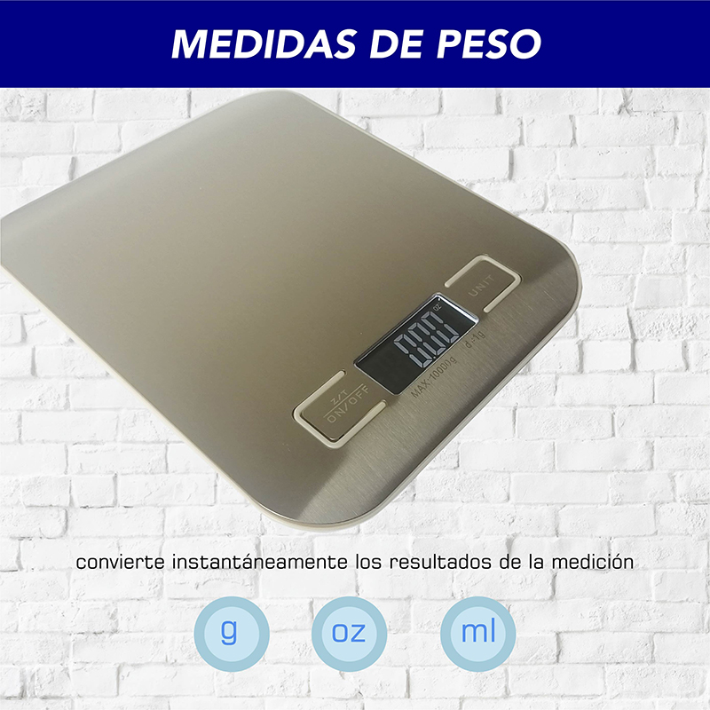 Báscula de cocina digital multi escala CHIC-FANTASY Oz, ml, gr Color Plata de Acero inoxidable (pilas incluidas)