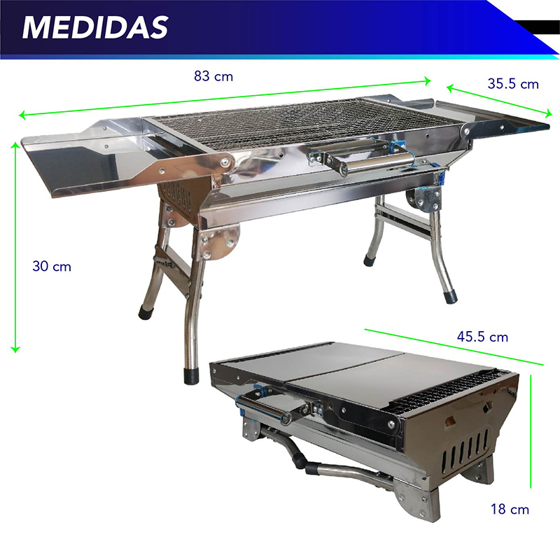 Asador pequeño CHIC-FANTASY tipo maletin Parrilla para barbacoa, parrilla para jardín y exteriores de acero inoxidable de carbón. Plegable tipo maletín
