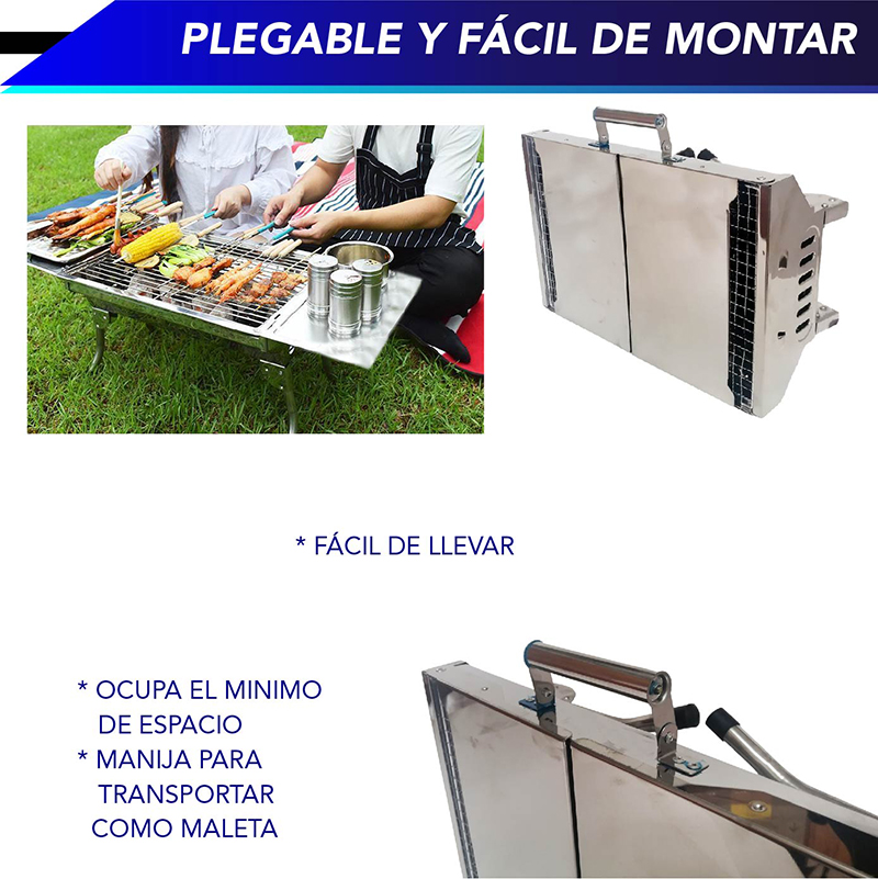 Asador pequeño CHIC-FANTASY tipo maletin Parrilla para barbacoa, parrilla para jardín y exteriores de acero inoxidable de carbón. Plegable tipo maletín