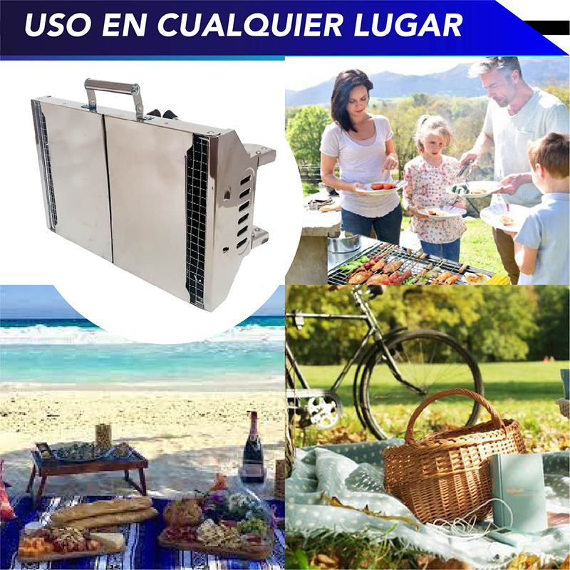 Asador pequeño CHIC-FANTASY tipo maletin Parrilla para barbacoa, parrilla para jardín y exteriores de acero inoxidable de carbón. Plegable tipo maletín