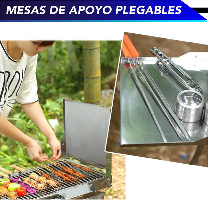 Asador pequeño CHIC-FANTASY tipo maletin Parrilla para barbacoa, parrilla para jardín y exteriores de acero inoxidable de carbón. Plegable tipo maletín