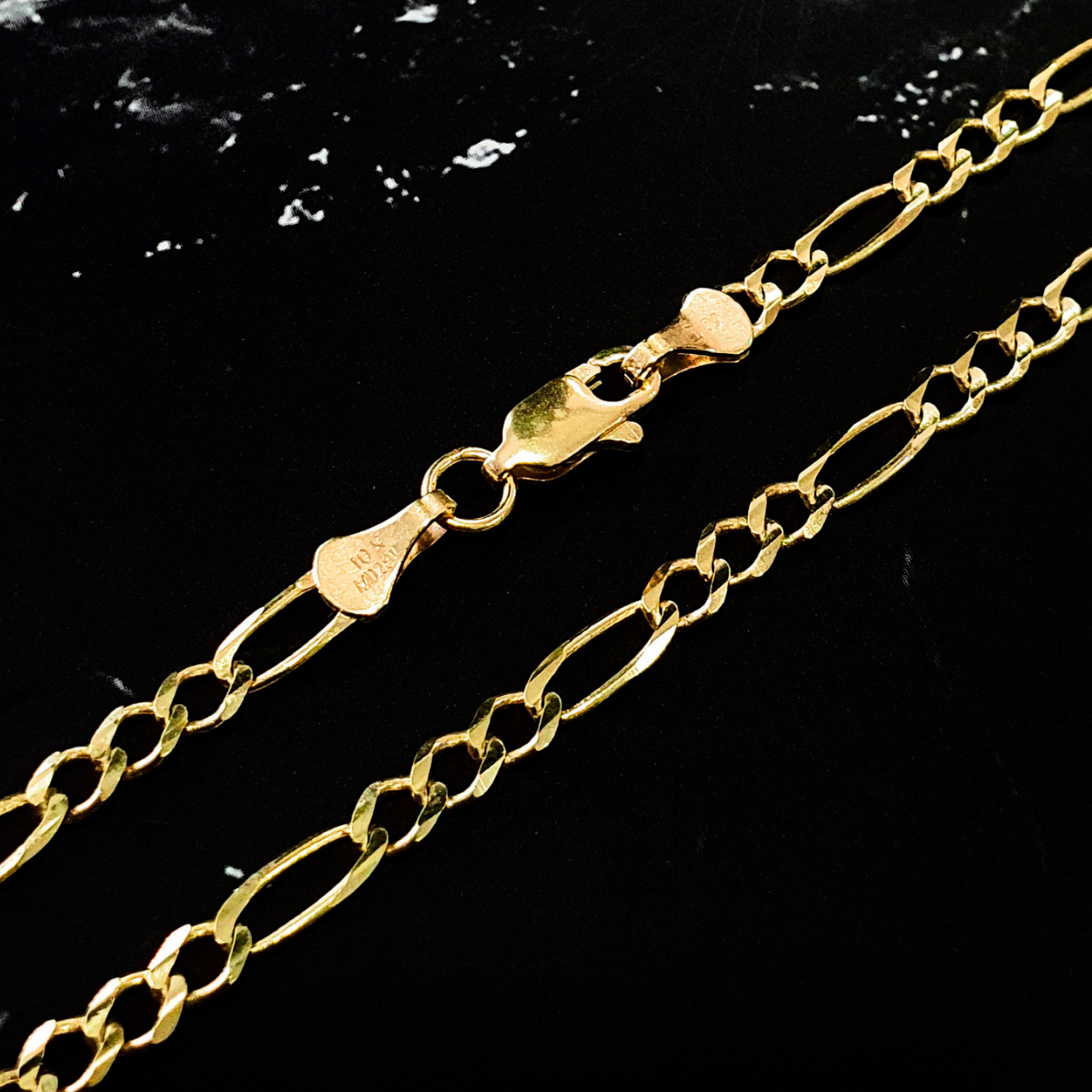 Cadena de oro 10k hombre, figaro, sólida. Incluye certificado y caja de regalo