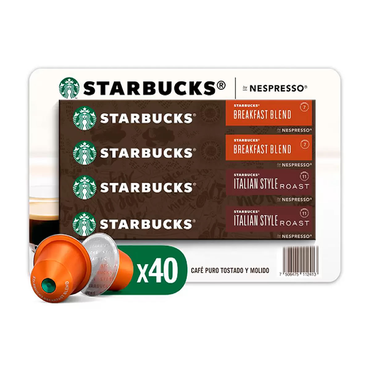 Starbucks Nespresso Cápsulas Breakfast Blend, Italian Style Roast 40pz