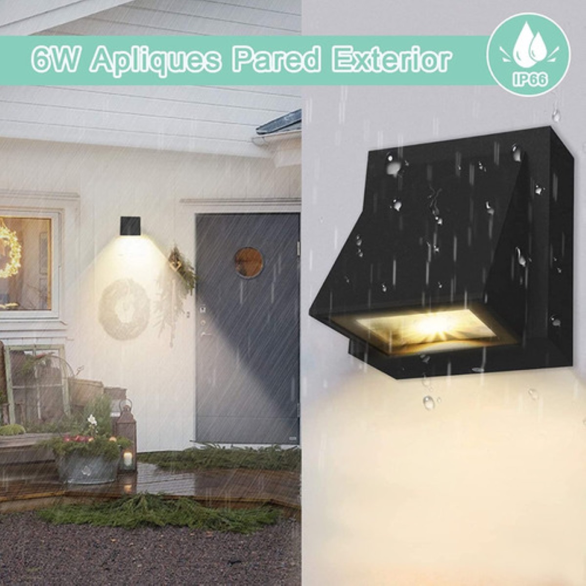 2 Lámpara De Pared Exterior 6w Led Ip66 Impermeable Negras
