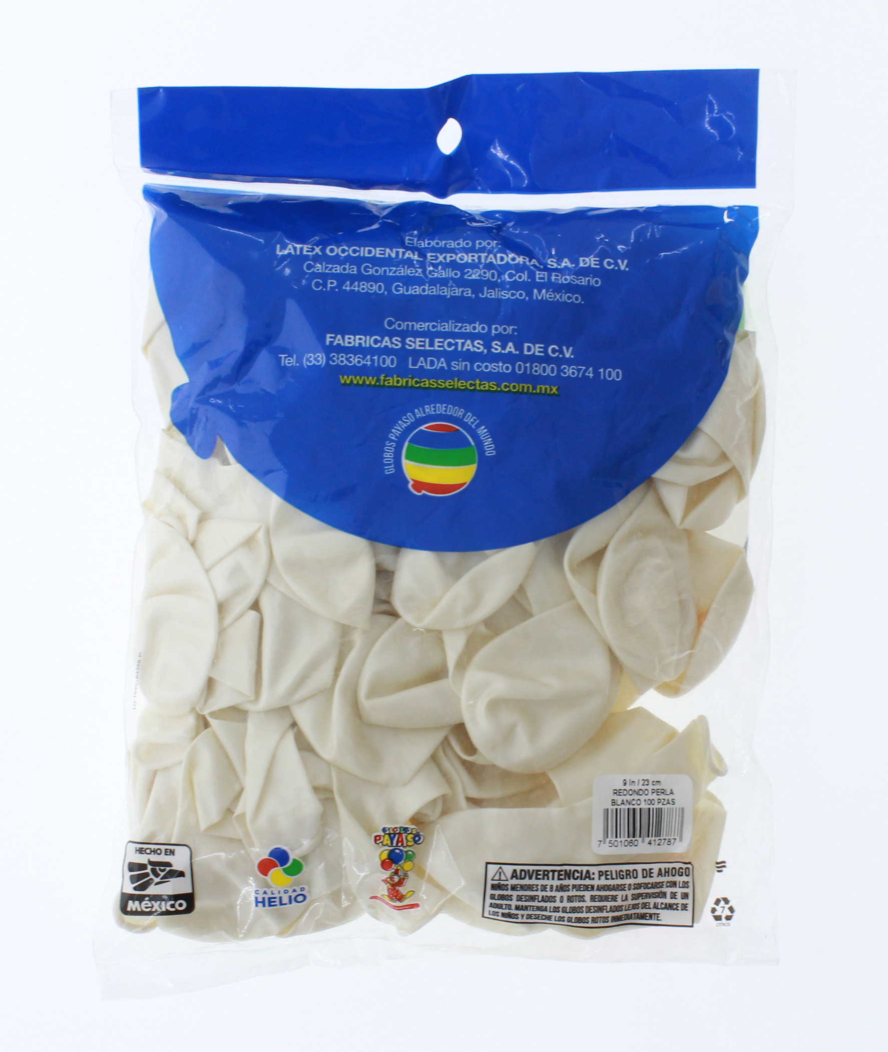 Globos Payaso Bolsa de 100 Pz Metalico Color Blanco