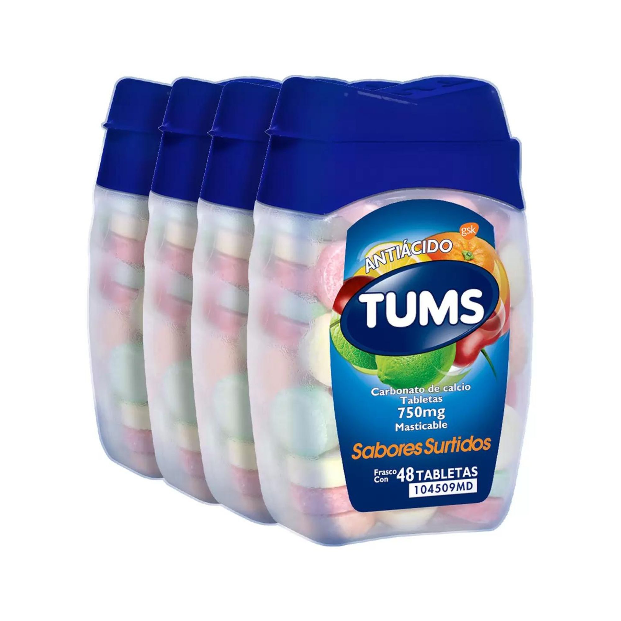 Carbonato de Calcio Tums 4 Pack de 48 Tabs c/u 750Mg