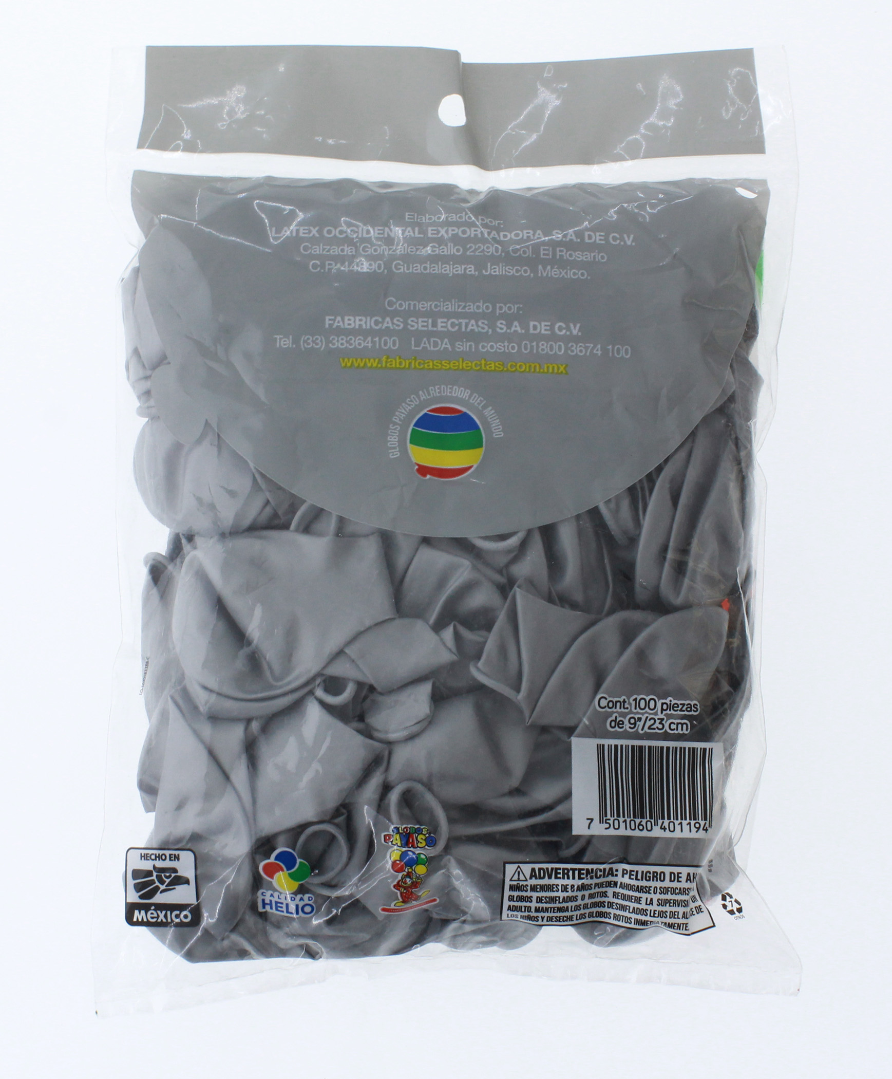 Globos Payaso Bolsa de 100 Pz Metalico Color Plata