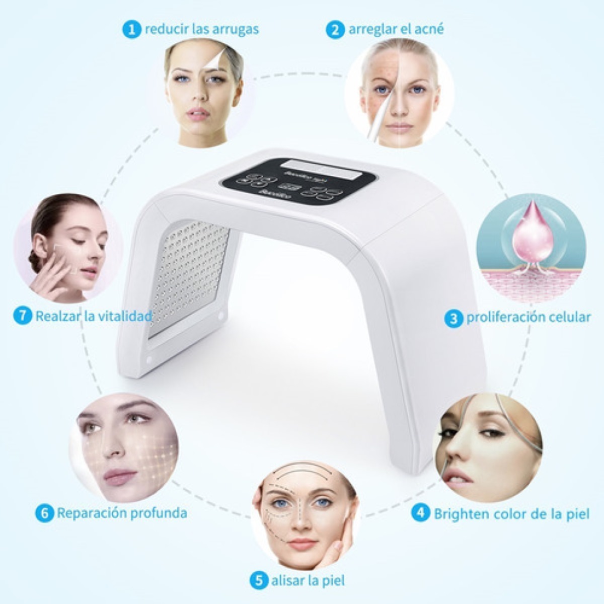 Maquina Facial De Luz Led 7 Colores Para Cara Y Cuello