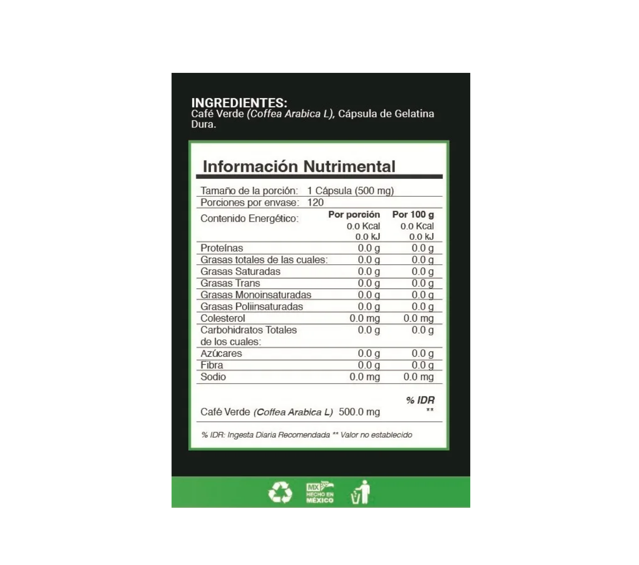 100% Puro Café Verde 120 Cápsulas. A4h Armor For Health