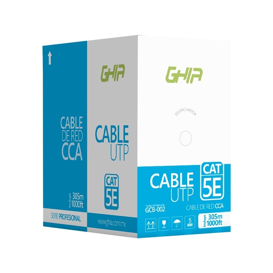 Bobina de Cable UTP, Ghia GCB-002, CAT 5E, CCA, Interior, 305 m, Azul