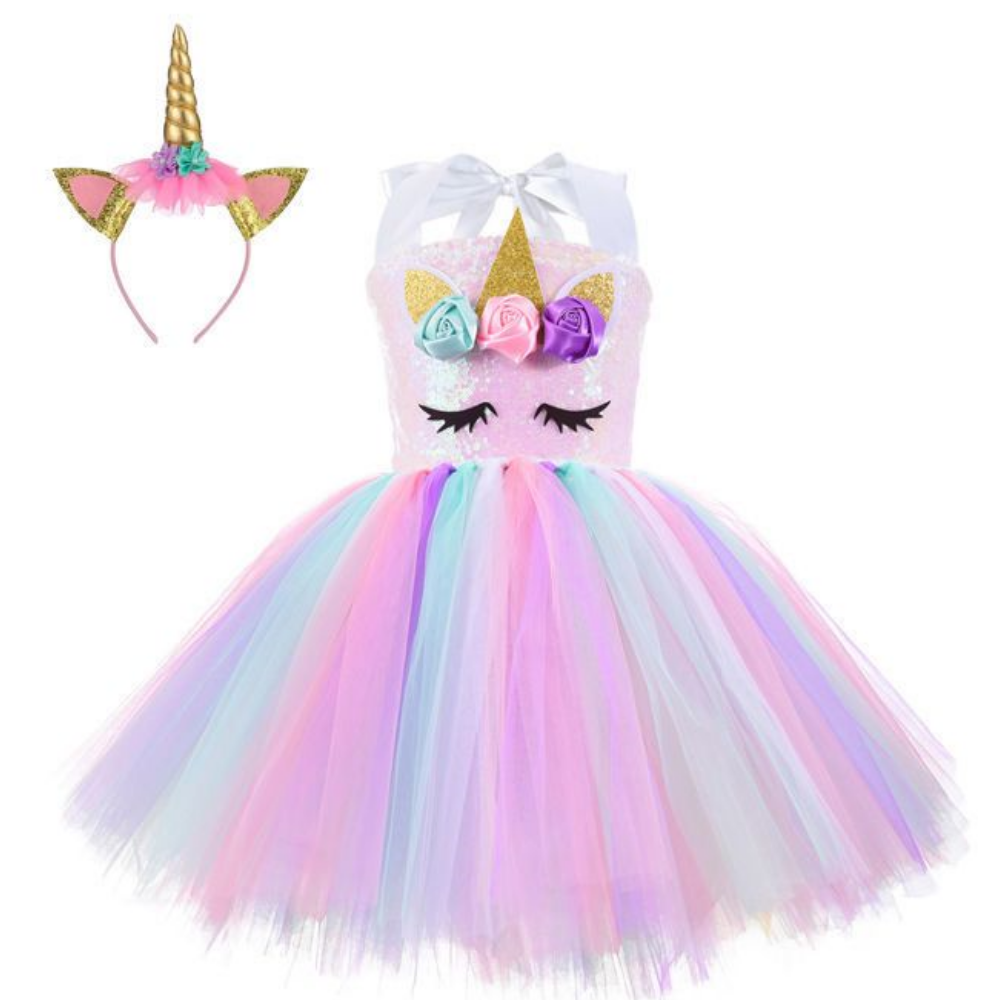 Disfraz de Unicornio Con Diadema Vestido para Niña Princesa Con Tutu