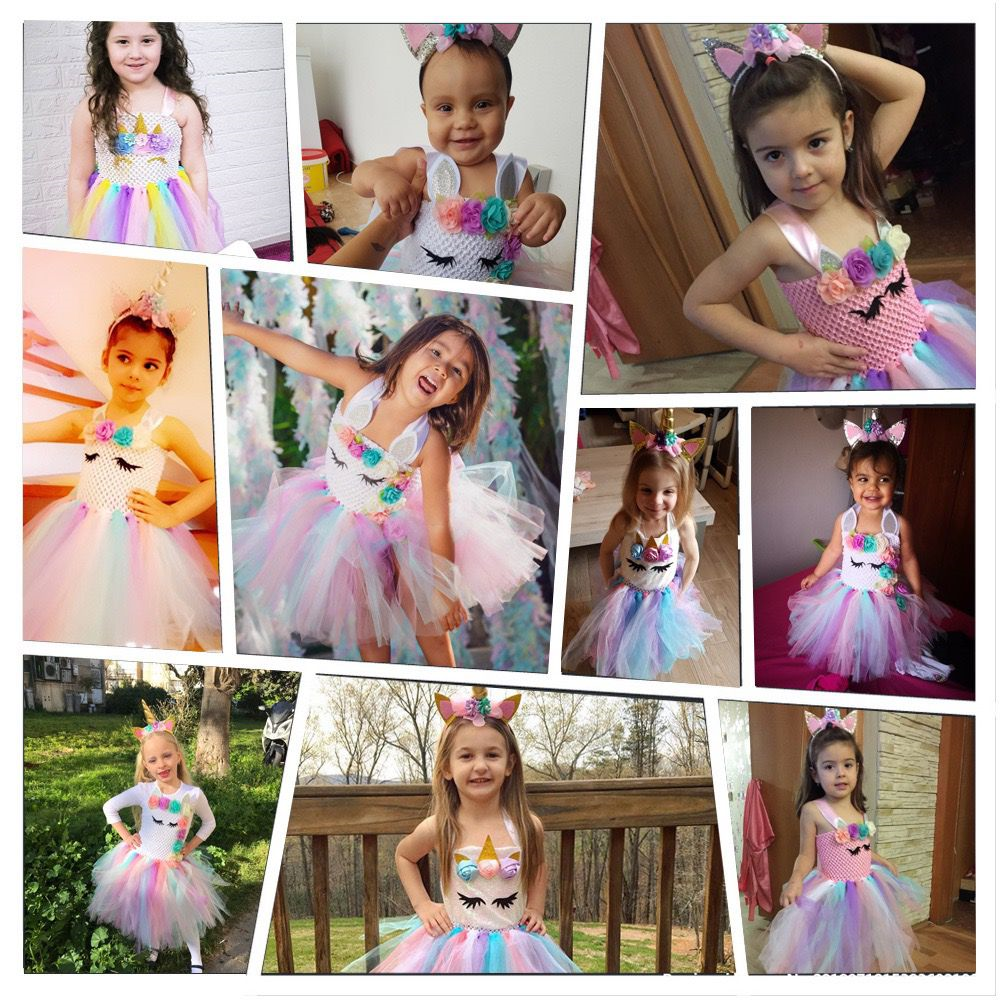 Disfraz de Unicornio Con Diadema Vestido para Niña Princesa Con Tutu
