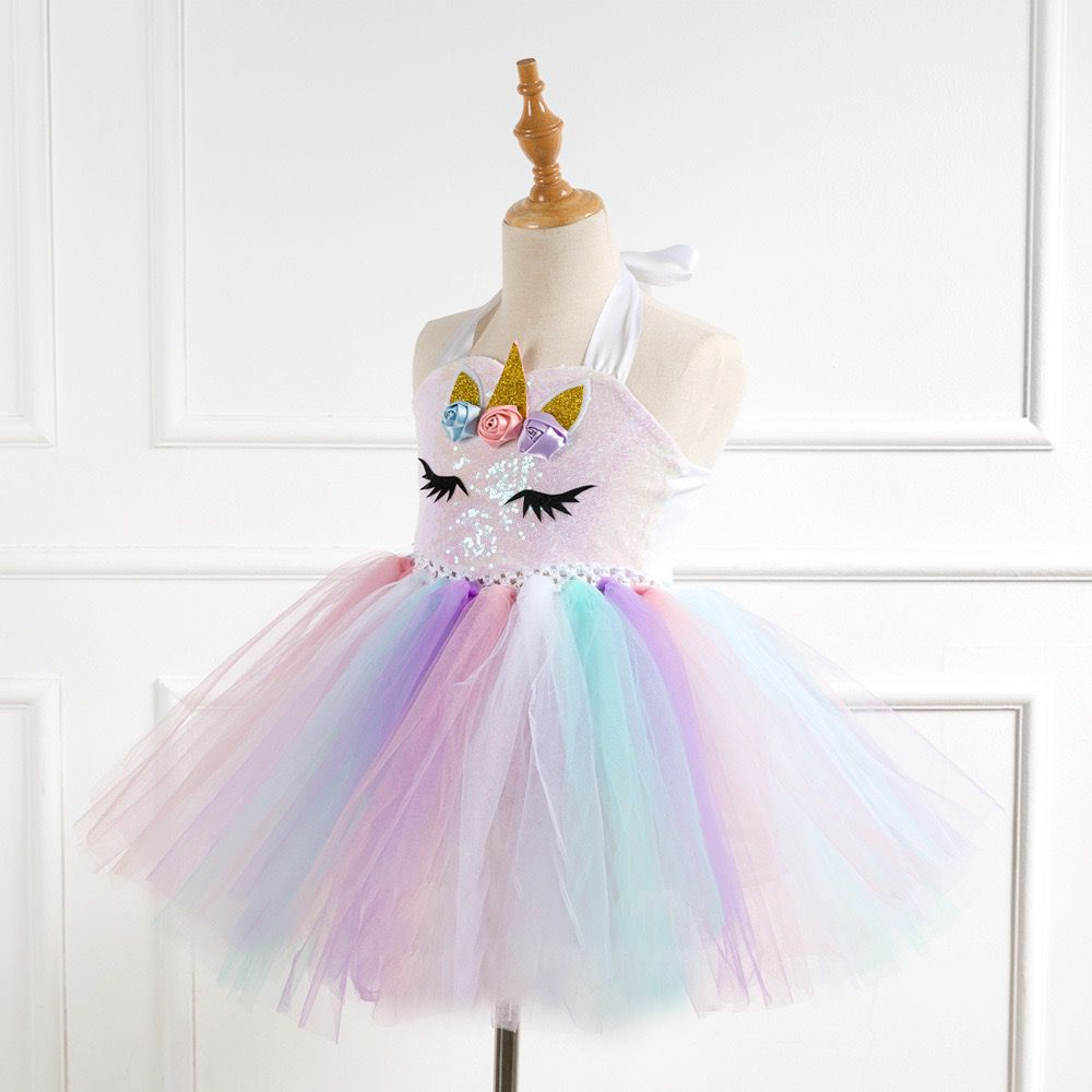 Disfraz de Unicornio Con Diadema Vestido para Niña Princesa Con Tutu