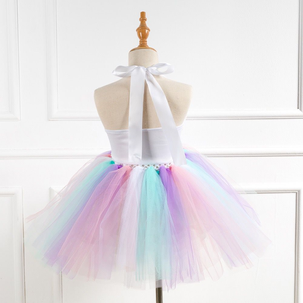 Disfraz de Unicornio Con Diadema Vestido para Niña Princesa Con Tutu