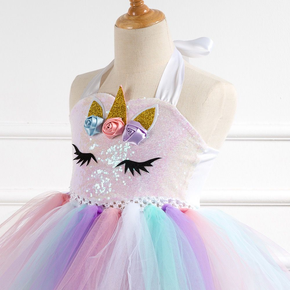 Disfraz de Unicornio Con Diadema Vestido para Niña Princesa Con Tutu