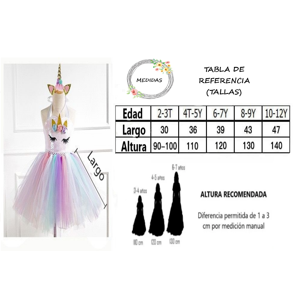 Disfraz de Unicornio Con Diadema Vestido para Niña Princesa Con Tutu
