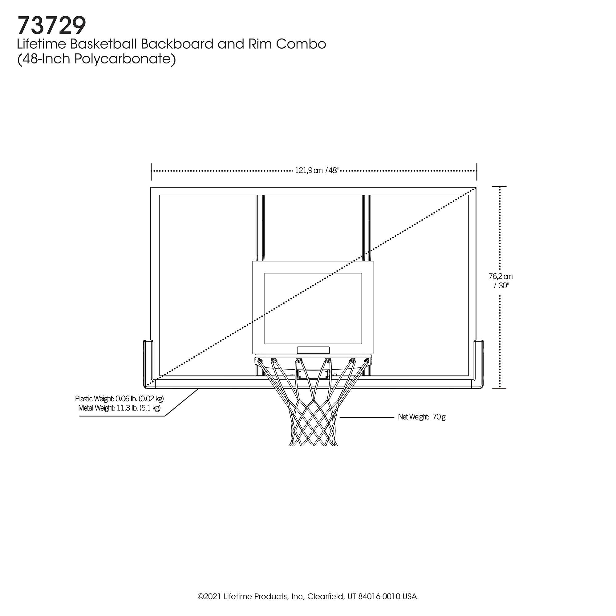 Combo de tablero y aro de baloncesto LIFETIME (policarbonato de 48 pulgadas)