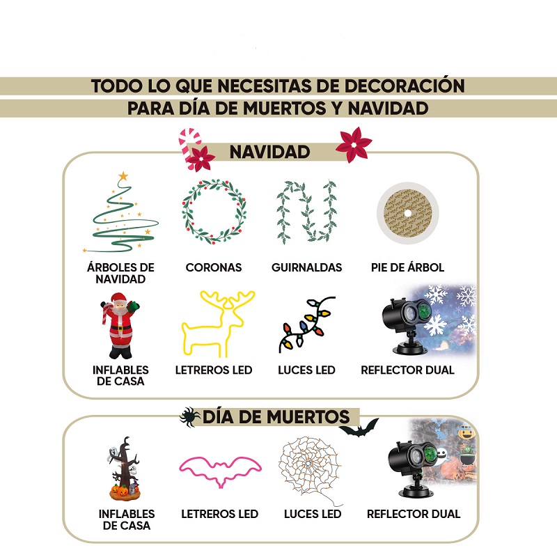 Proyector reflector Dual luces de Navidad Halloween toda ocasión Decoración exteriores 16 tarjetas + 10 efectos agua Artego 