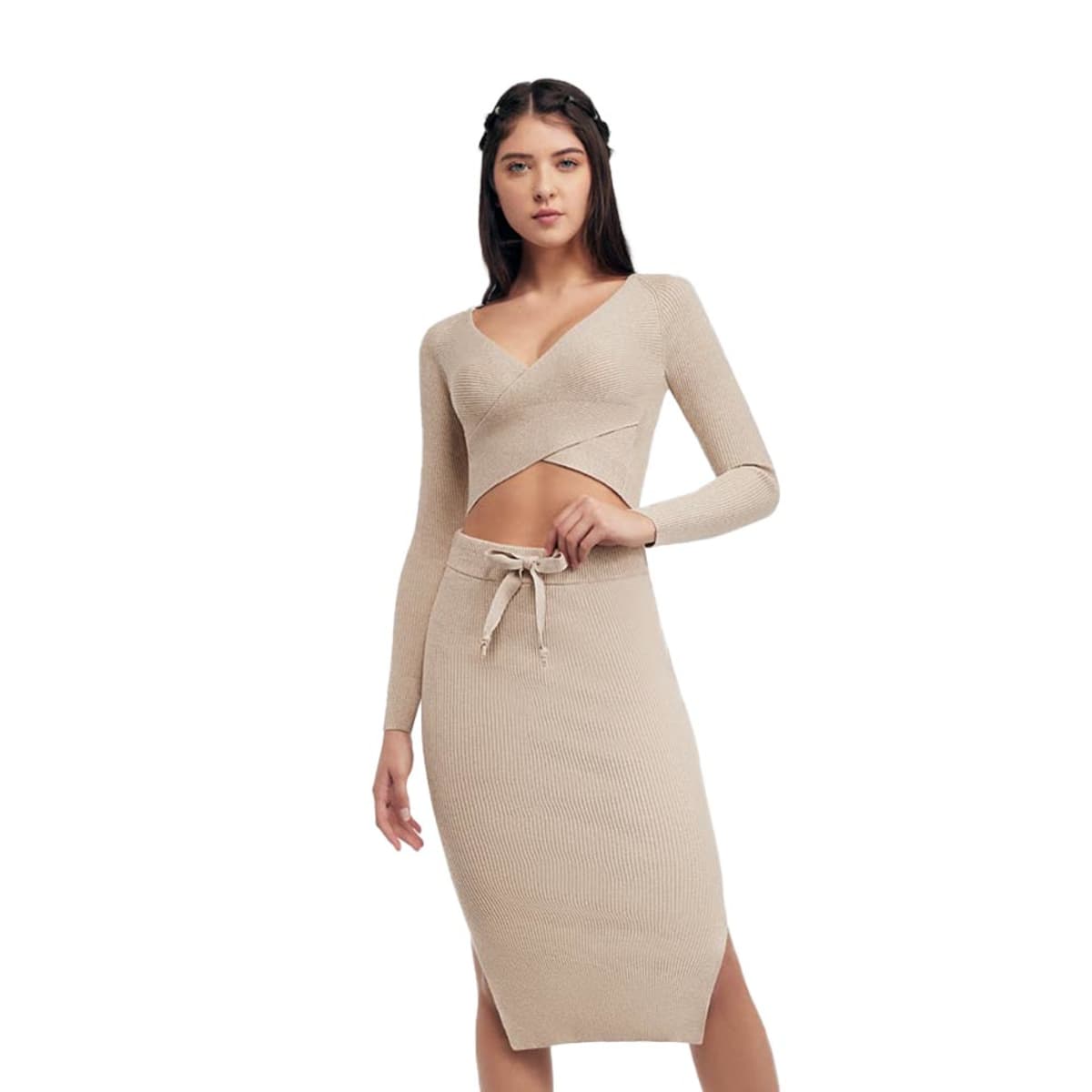 Conjunto de 2 piezas tejido para  mujer, color beige, marca Sao Paulo, mod. 1037768