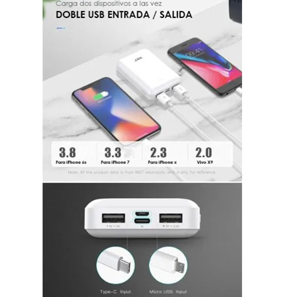 Power Bank Batería Portátil 10000mah Pila De Bolsillo 