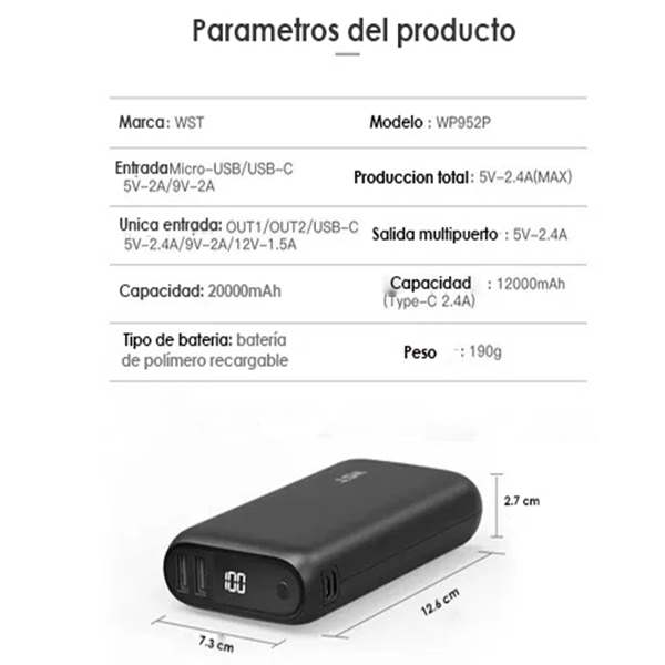 Power Bank Batería Portátil 20000mah Pantalla Led Pila