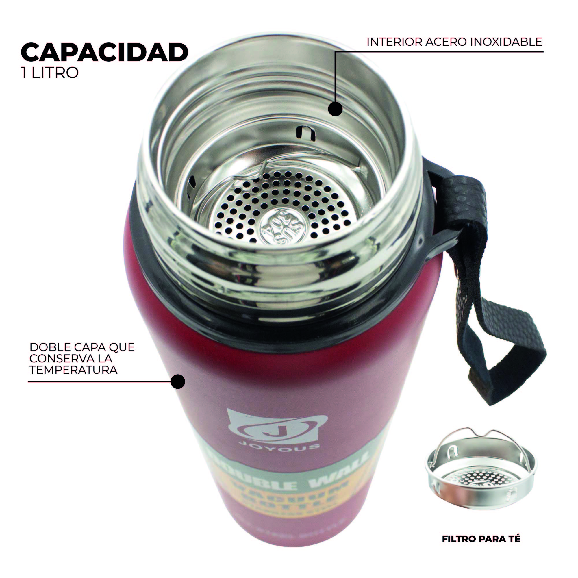 Termo Deportivo de Acero Inoxidable Acabado Metálico 1lt