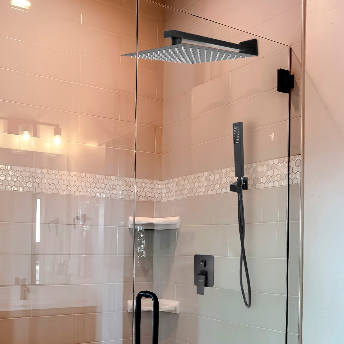 Regadera Cuadrada Negra Lluvia Monomando Acero Inoxidable 25cm