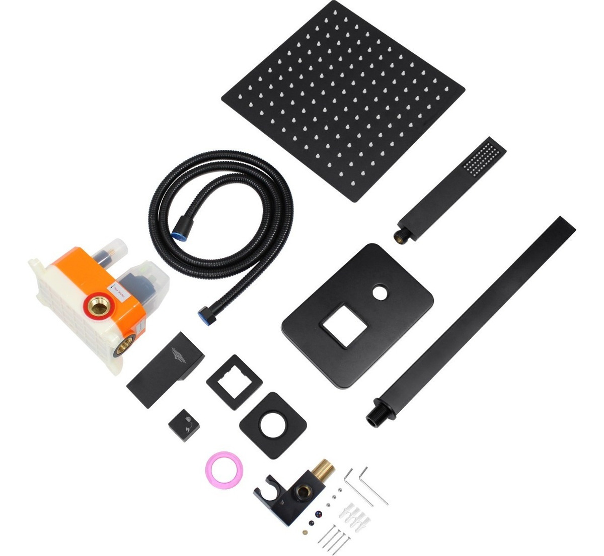 Regadera Cuadrada Negra Lluvia Monomando Acero Inoxidable 25cm