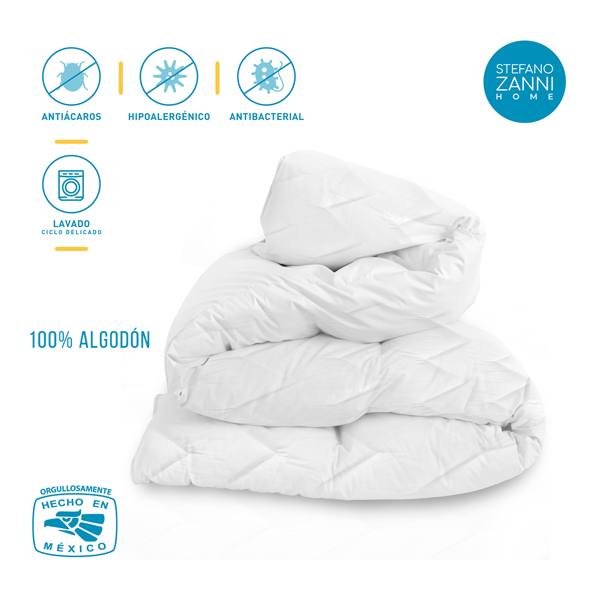Cubre Colchón Tipo Colchoneta Stefano Zanni |100% Algodón con Extra Relleno 7 cm de Microfibras Recubiertas de Gel | Individual