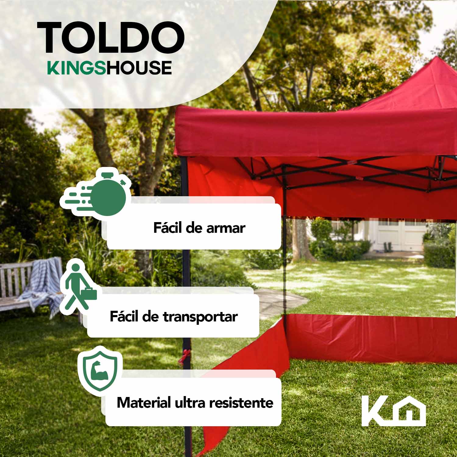 Toldo plegable 3x3 Rojo con Paredes Laterales