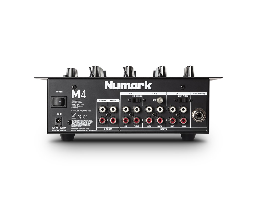 Mezclador de DJ Numark M4 de 3 canales para scratch, instalable en rack, con EQ 3 bandas, entrada de micro y crossfader