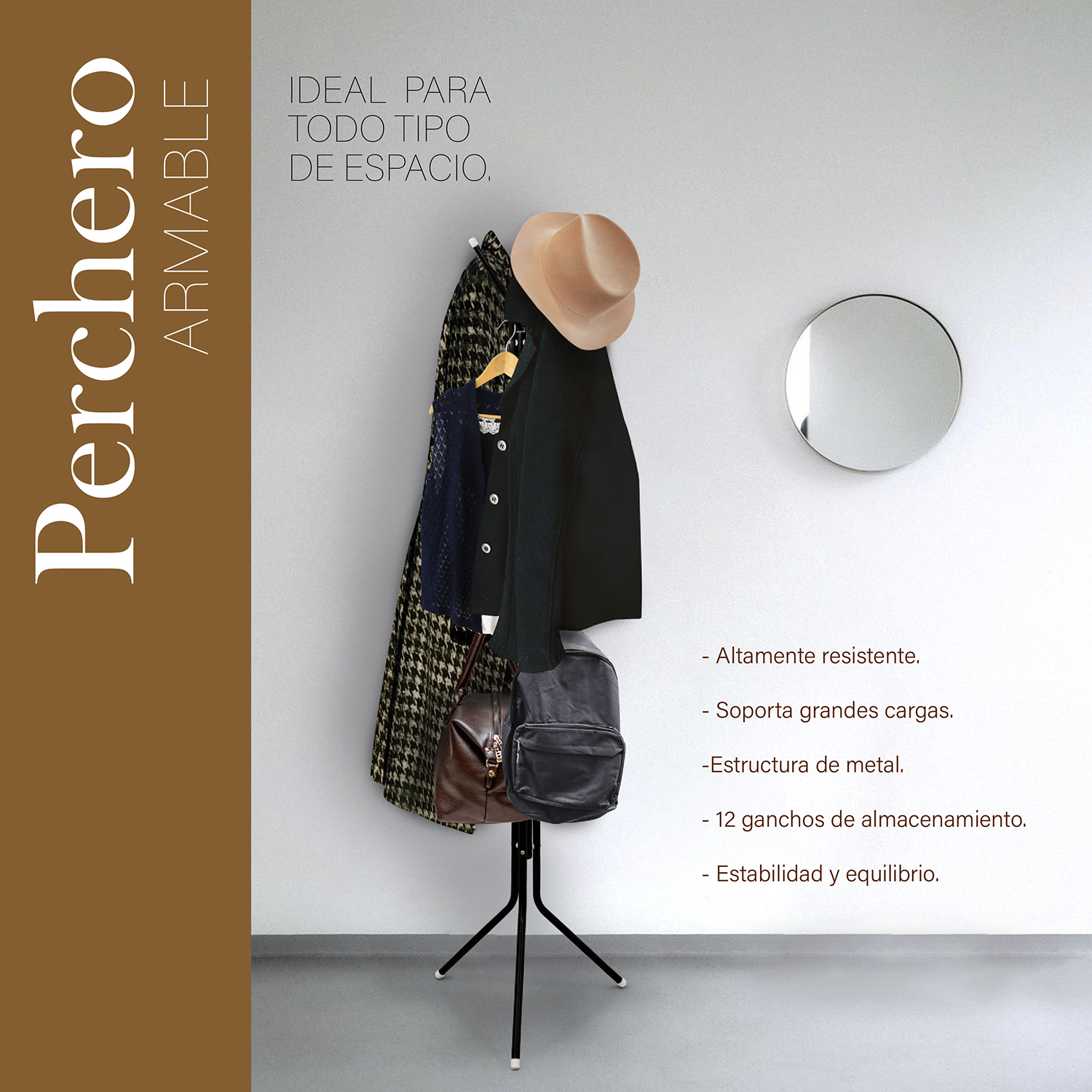 Perchero de metal con 12 ganchos organizador de ropa desmontable