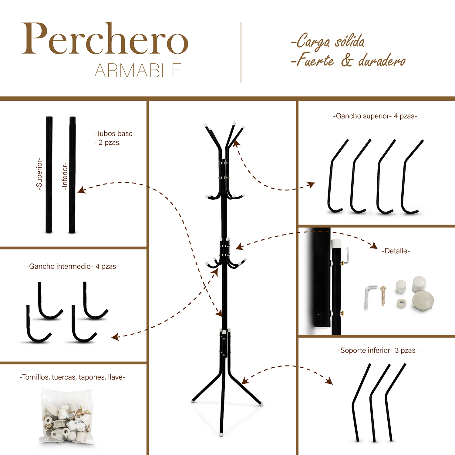 Perchero de metal con 12 ganchos organizador de ropa desmontable