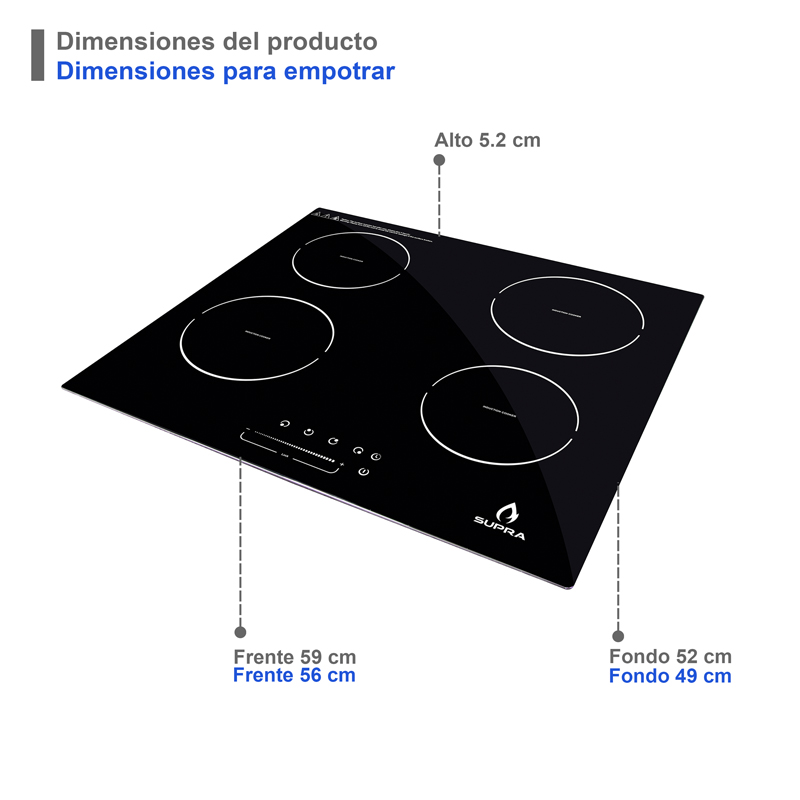 Parrilla de inducción con 4 quemadores SUPRA 4Q-IN-220V con cristal templado