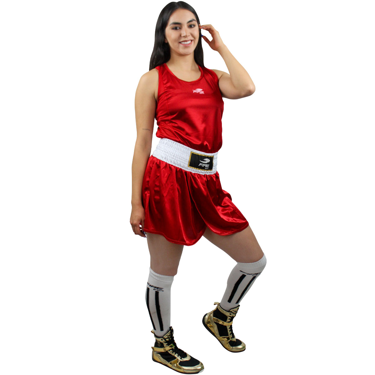 Uniforme de Box Femenil Fire Sports Playera/Falda Rojo