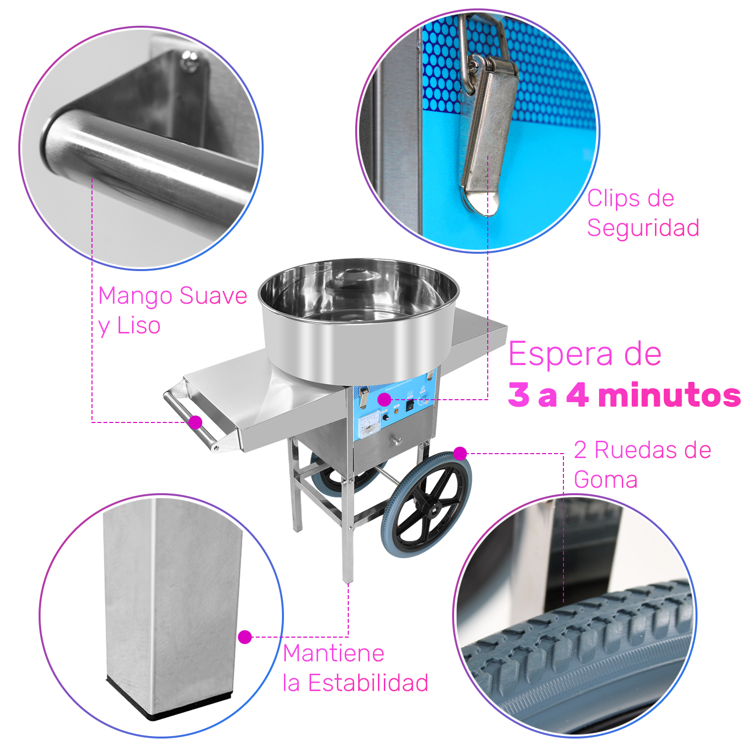 Maquina Para Algodón De Azucar Comercial Ruedas 110v Algodonera Dulces