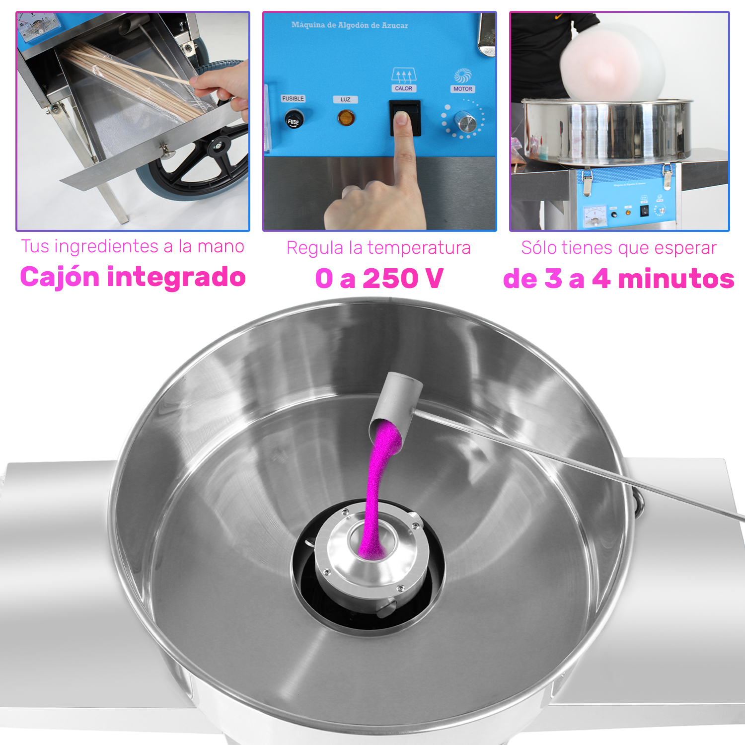 Maquina Para Algodón De Azucar Comercial Ruedas 110v Algodonera Dulces