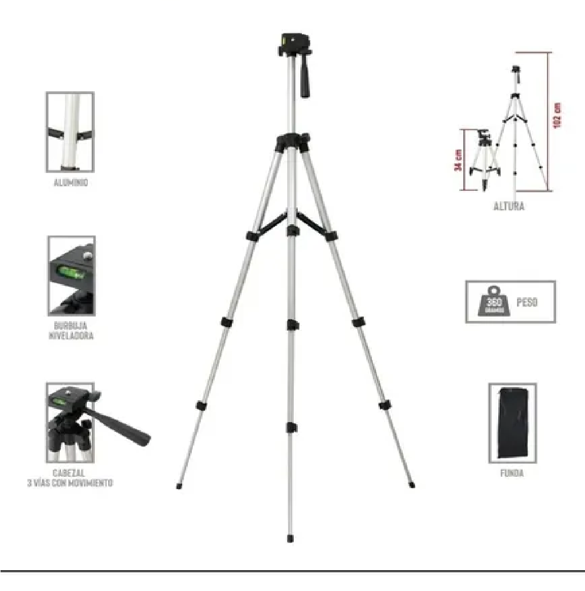 Tripie Aluminio Mediano Para Celular Android ¡phone Camara