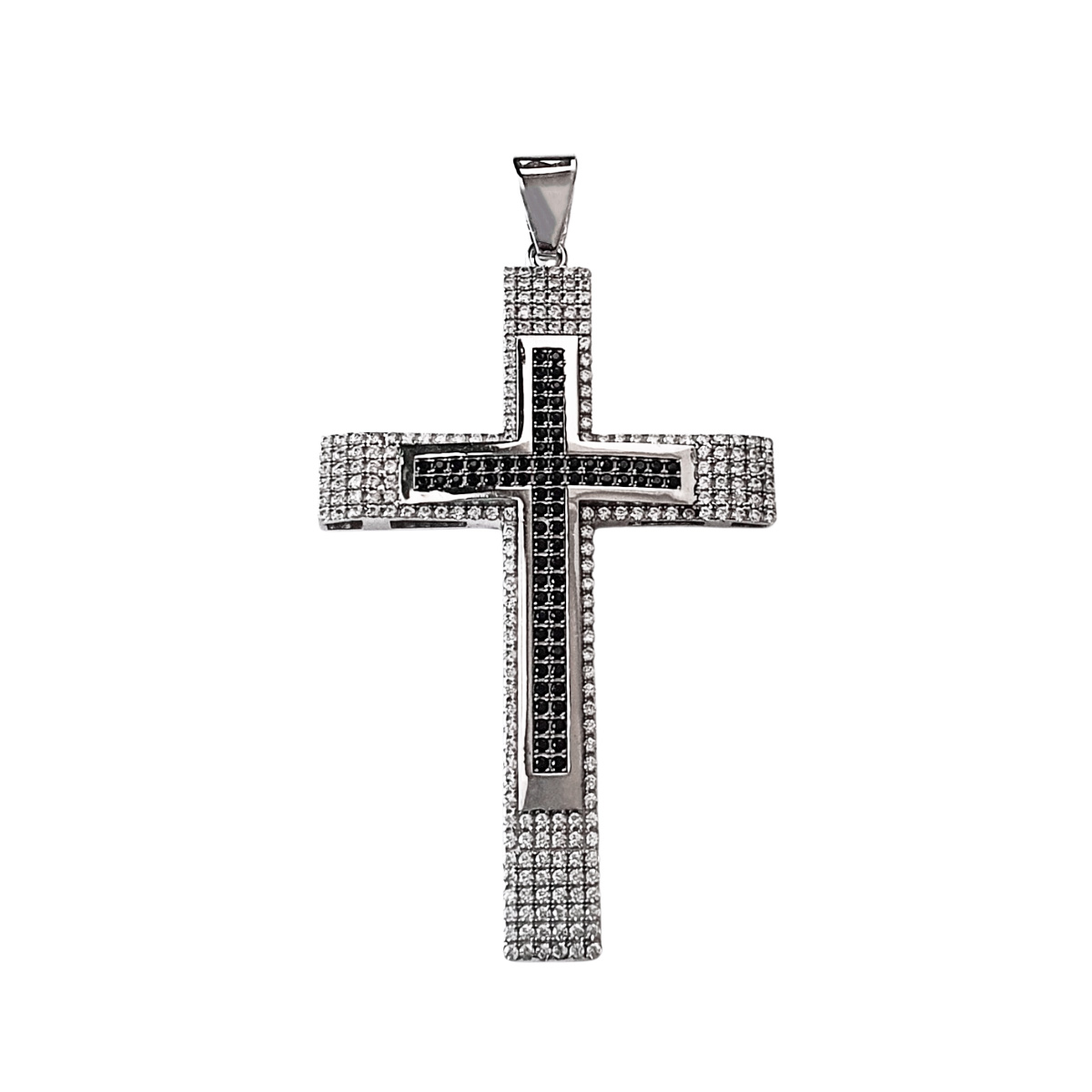 Cruz de plata .925 hombre bitono con piedra zirconia suiza y rodio blanco