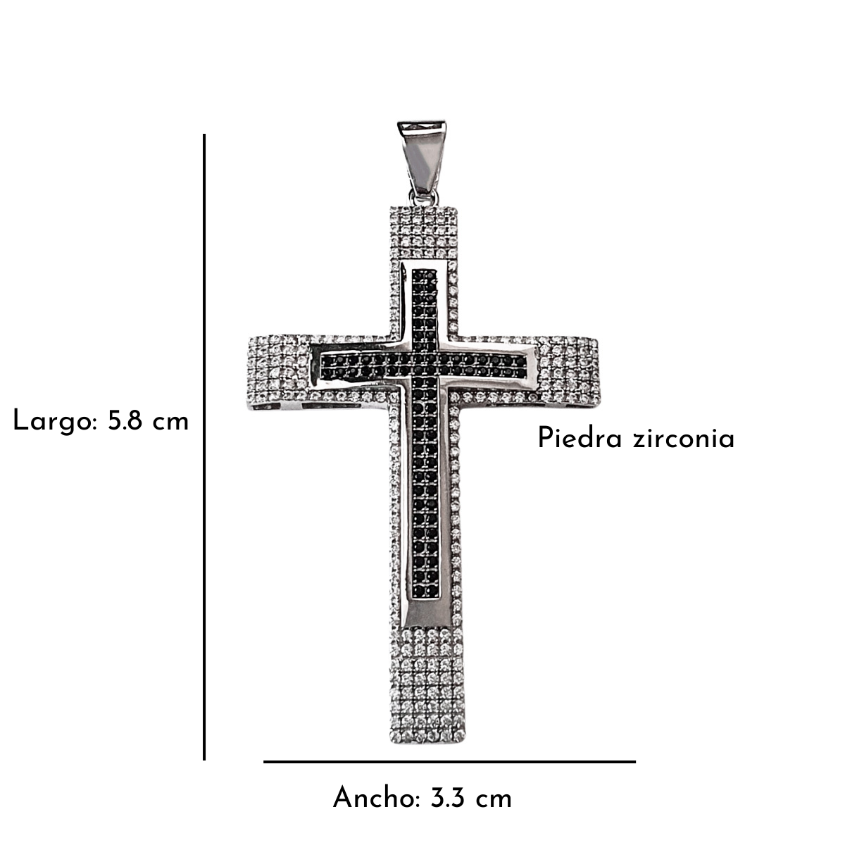 Cruz de plata .925 hombre bitono con piedra zirconia suiza y rodio blanco