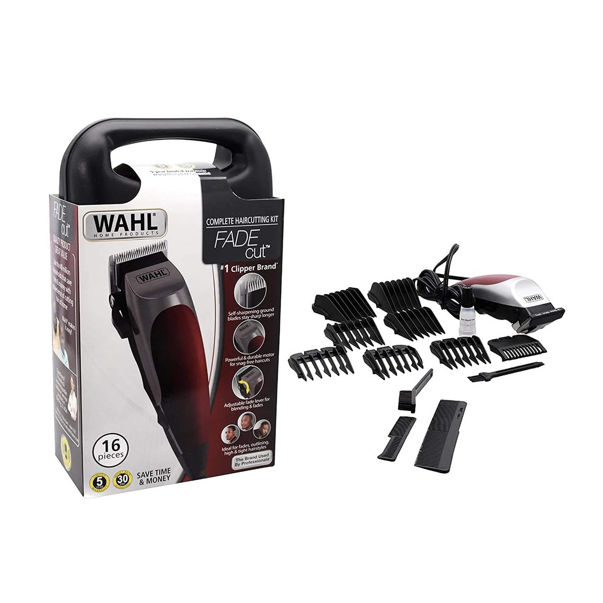 Kit Completo De Corte De Pelo Wahl Fade Cut 9656 De 16 Piezas - Rojo