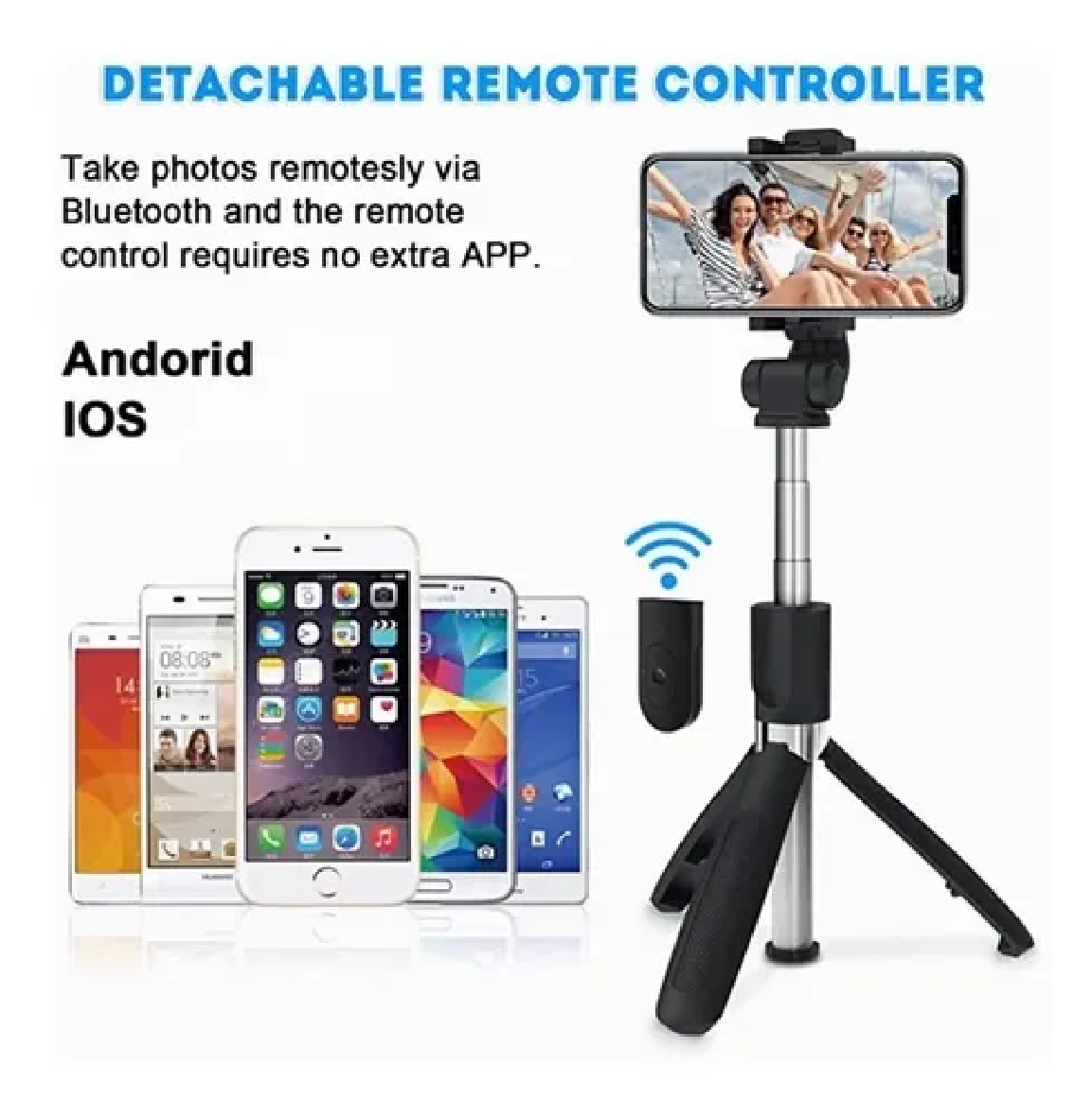 Bluetooth Selfie Stick Para Celular, Con Trípode