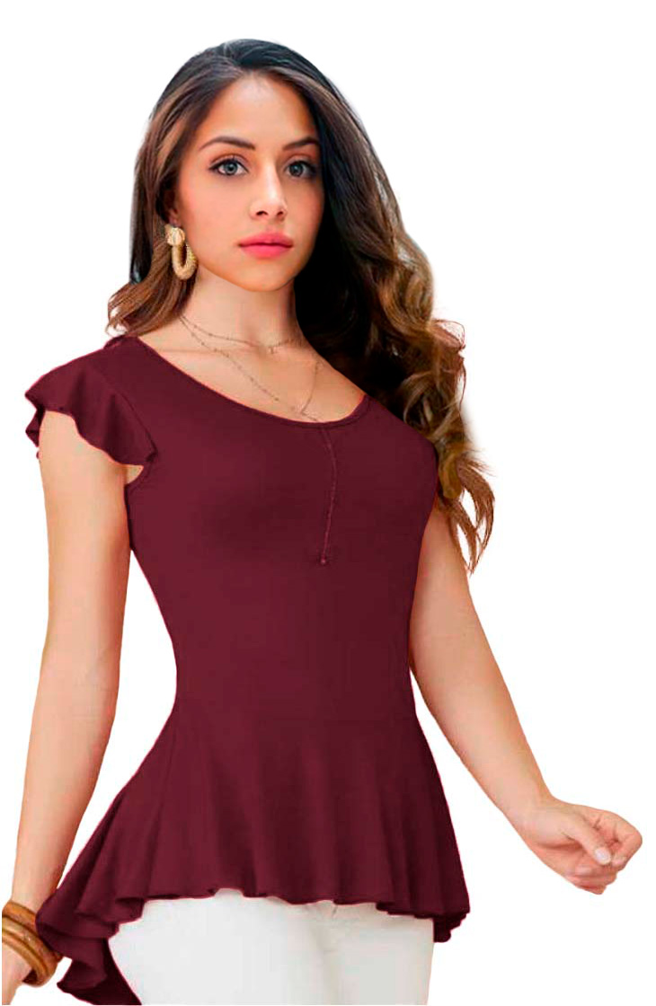 Blusa con cola de pato, cuello redondo