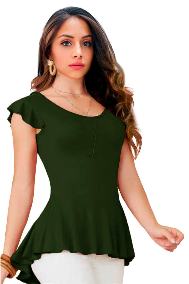 Blusa con cola de pato, cuello redondo