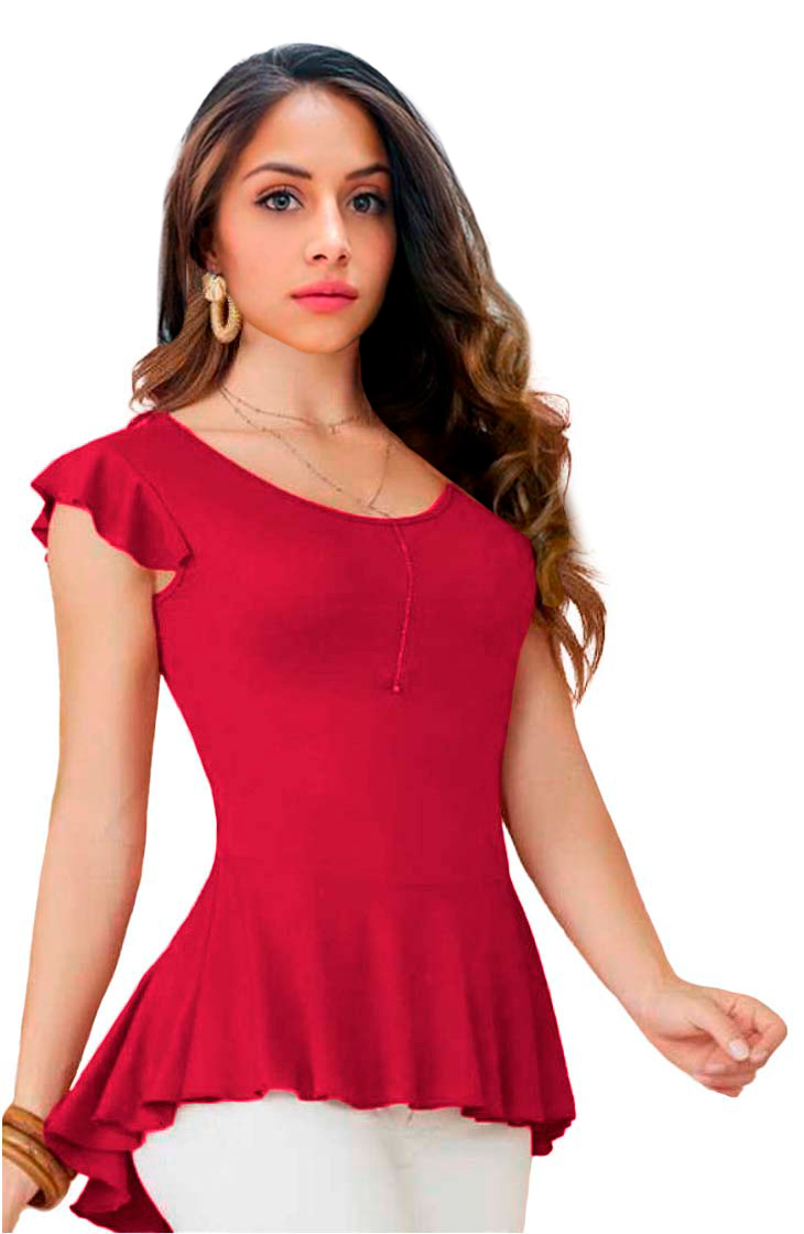 Blusa con cola de pato, cuello redondo